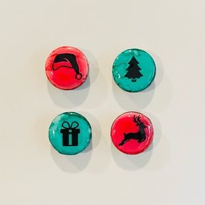 Christmas Mini Magnets SET OF 4 - Fridge Magnets - Green & Red